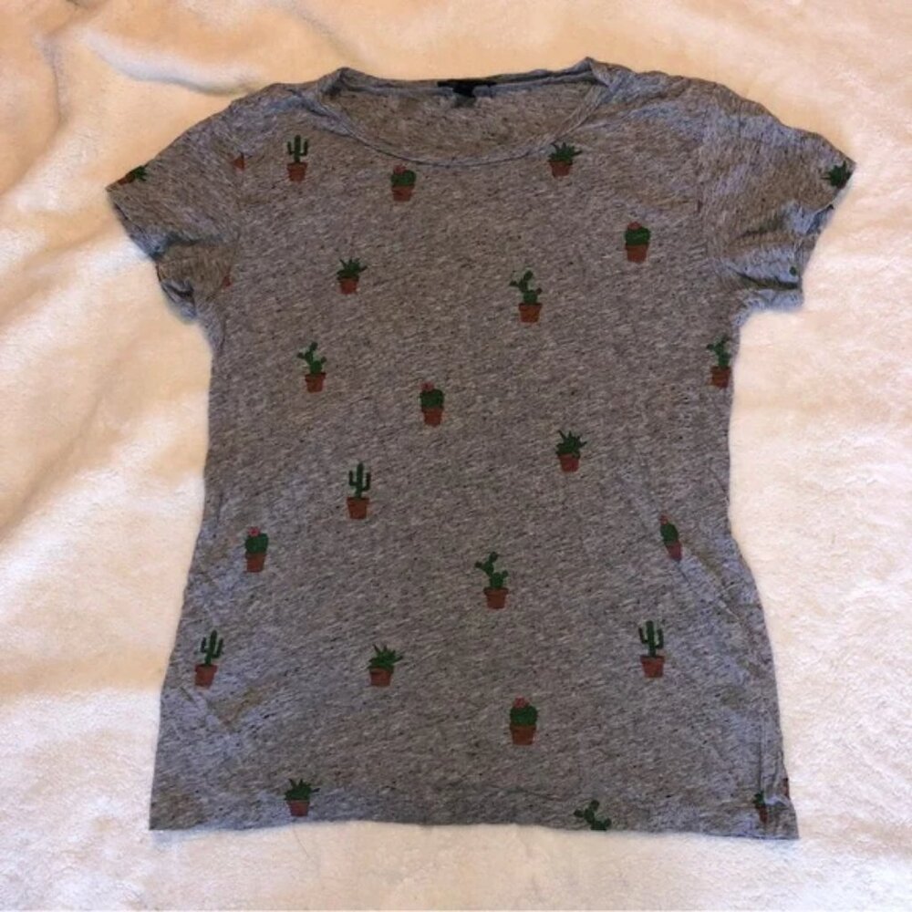 J. Crew T Shirt Gray Cactus Print Short Sleeve Cacti Size Medium Good Condition